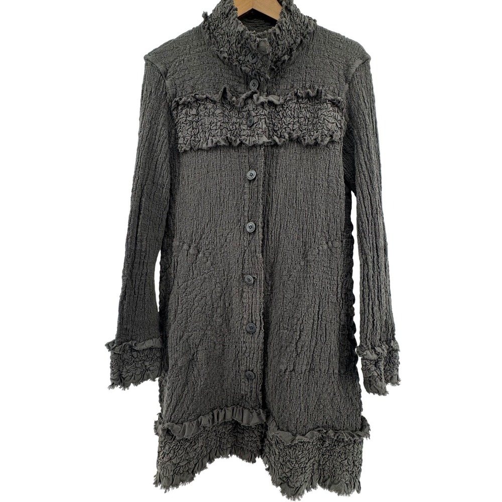 Issey Miyake Cauliflower Jacket Women M Gray Ruffle Textured Button Front Coat